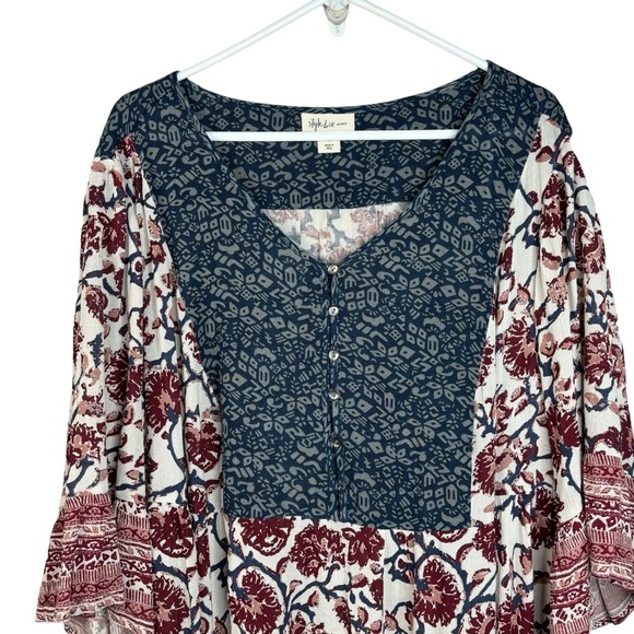 New Style & Co. Boho MIDI Length Dress Navy & Burgandy Plus Size 1X NWOT - Picture 4 of 14